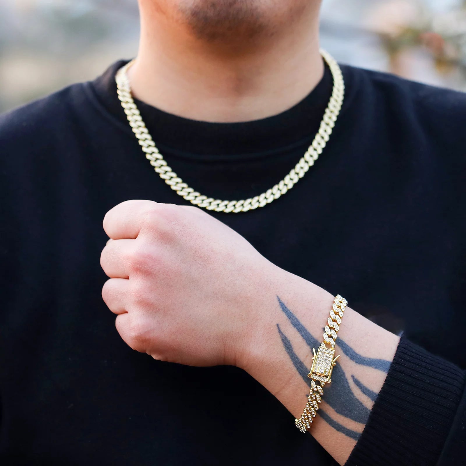 Male 8MM Gold Cuban Chain Bracelet Iced Out Zircon Men Women Jewelry