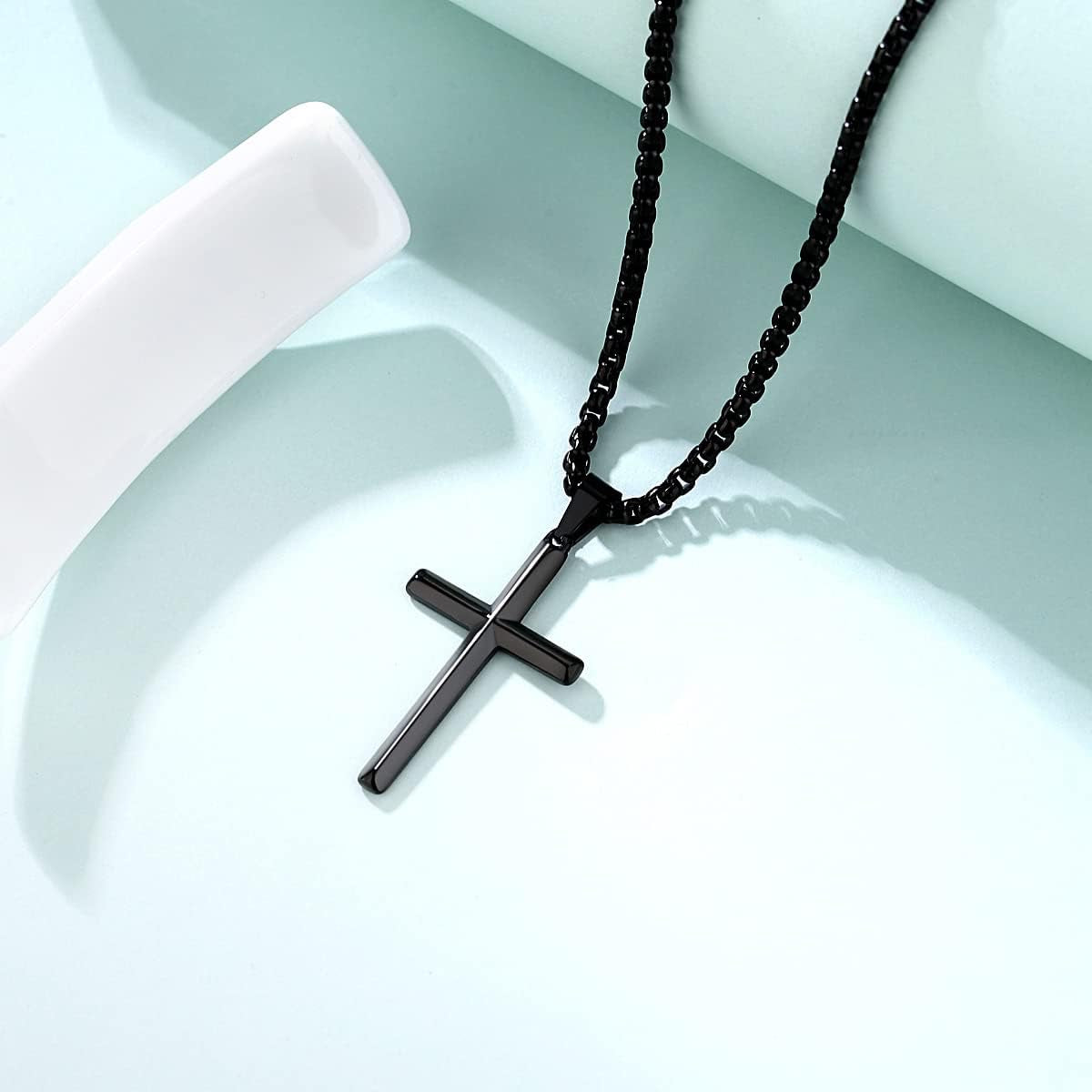 Cross Necklace for Men Stainless Steel Crucifix Lord'S Prayer Pendant Necklace 20 Inch Chain