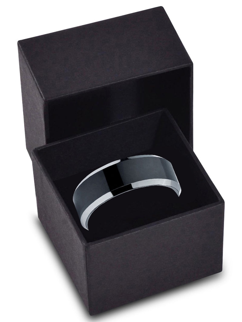 Tungsten Wedding Band Ring 8Mm for Men Women Comfort Fit Black Beveled Edge Polished Brushed Lifetime Guarantee Size 4