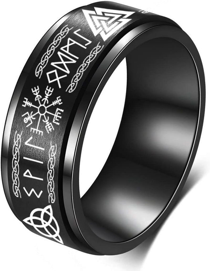 Norse Viking Rings for Men Celtic Runes Black Stainless Steel Men'S Ring