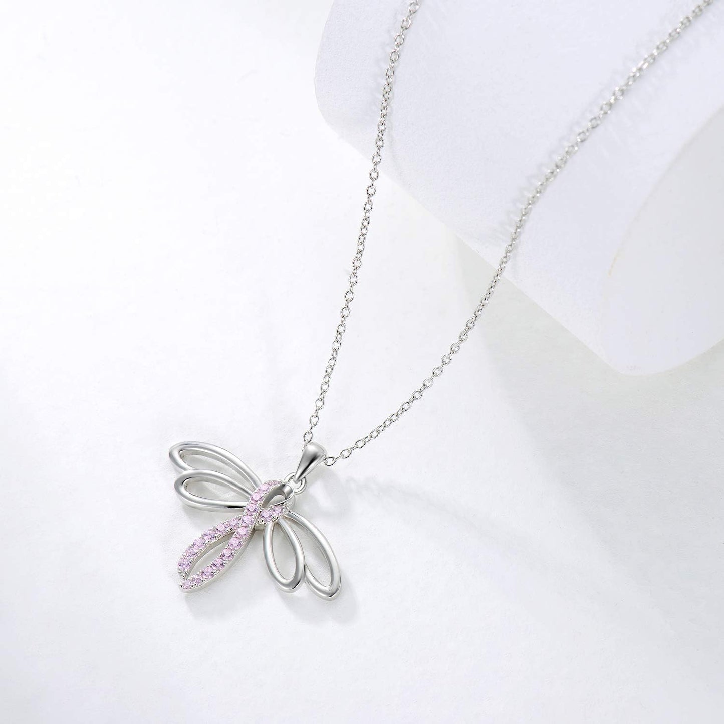 925 Sterling Silver Breast Cancer Awareness Necklace Butterfly/Dragonfly/Cross Pendant Necklace Pink Ribbon Necklace Breast Cancer Survivor Gifts for Women