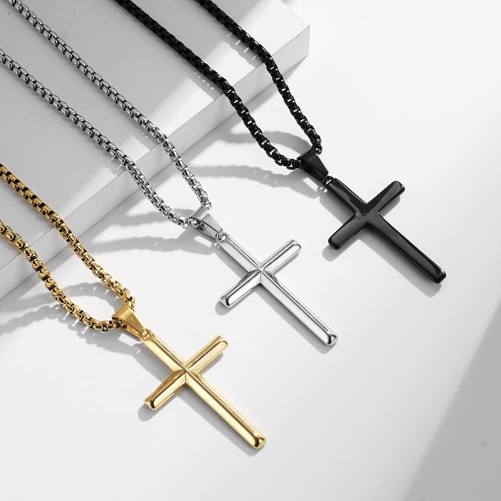 Cross Necklace for Men Stainless Steel Crucifix Lord'S Prayer Pendant Necklace 20 Inch Chain