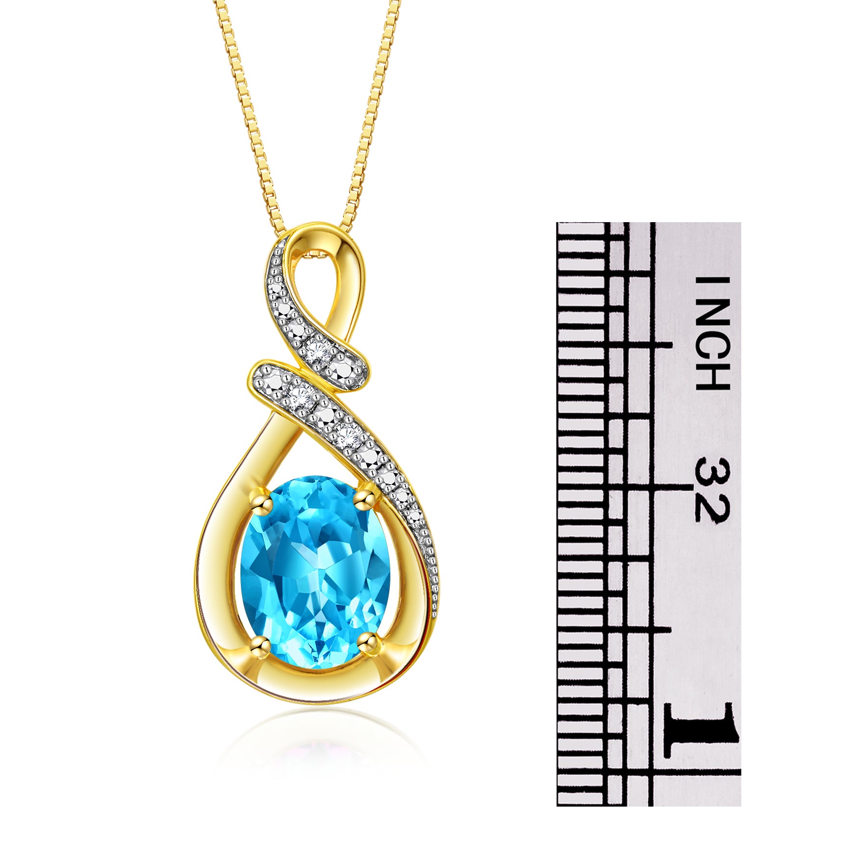 Necklace Yellow Gold Plated Silver Designer Necklace Gemstone & Diamonds Pendant 18" Chain 9X7MM Blue Topaz December Birthstone Womens Jewelry Silver Necklace