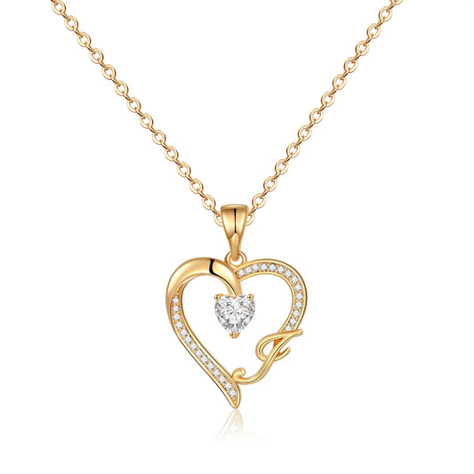 Initial Heart Necklace for Women Girls Cubic Zirconia 14K Gold Plated Initial Heart Pendant Necklace