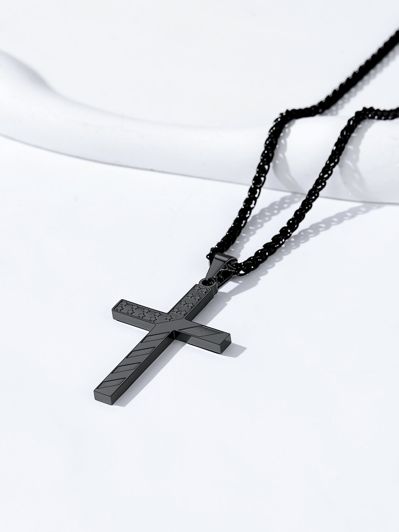 American Flag Cross Necklace for Boys Men Black Cross Pendant Chain Necklace First Communion Religious Jewelry Gift