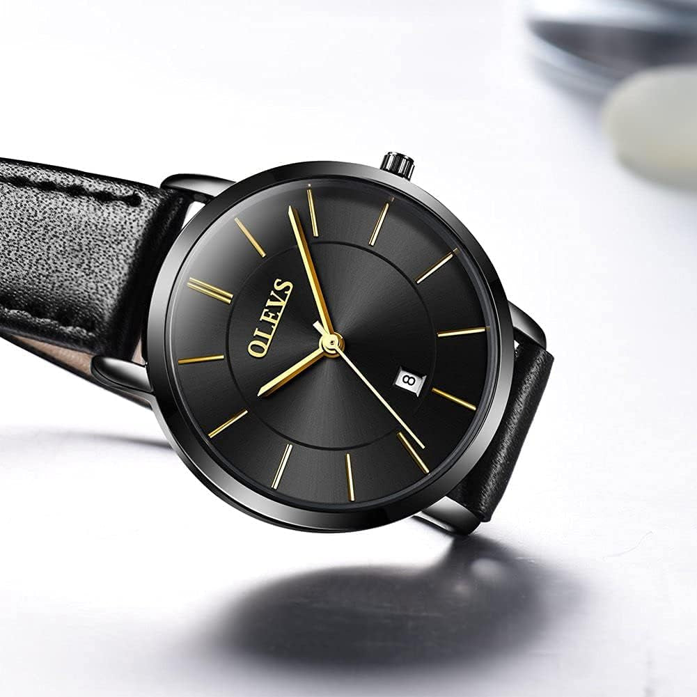 Watches for Women Waterproof Wristwatches Analog Quartz Ultra Thin Black Watches Leather Strap Watches with Date Calendar Watches,Gifts for Women