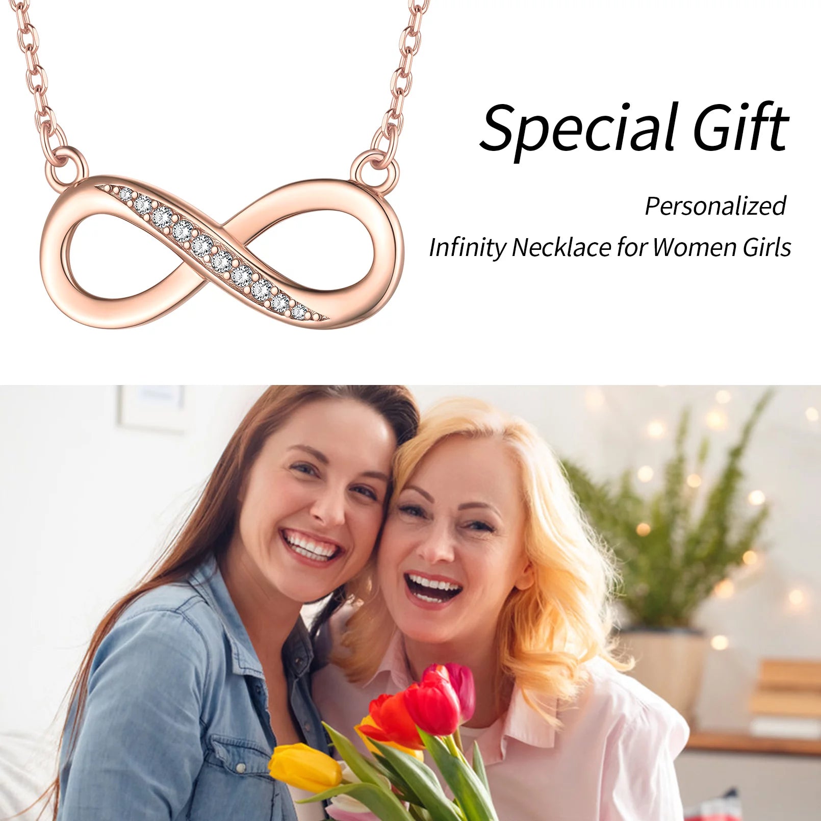 Rose Gold Infinity Necklace for Women Cubic Zirconia Infinity Necklace Sterling Silver Jewelry Birthday Christmas Gift for Her Wife Mom