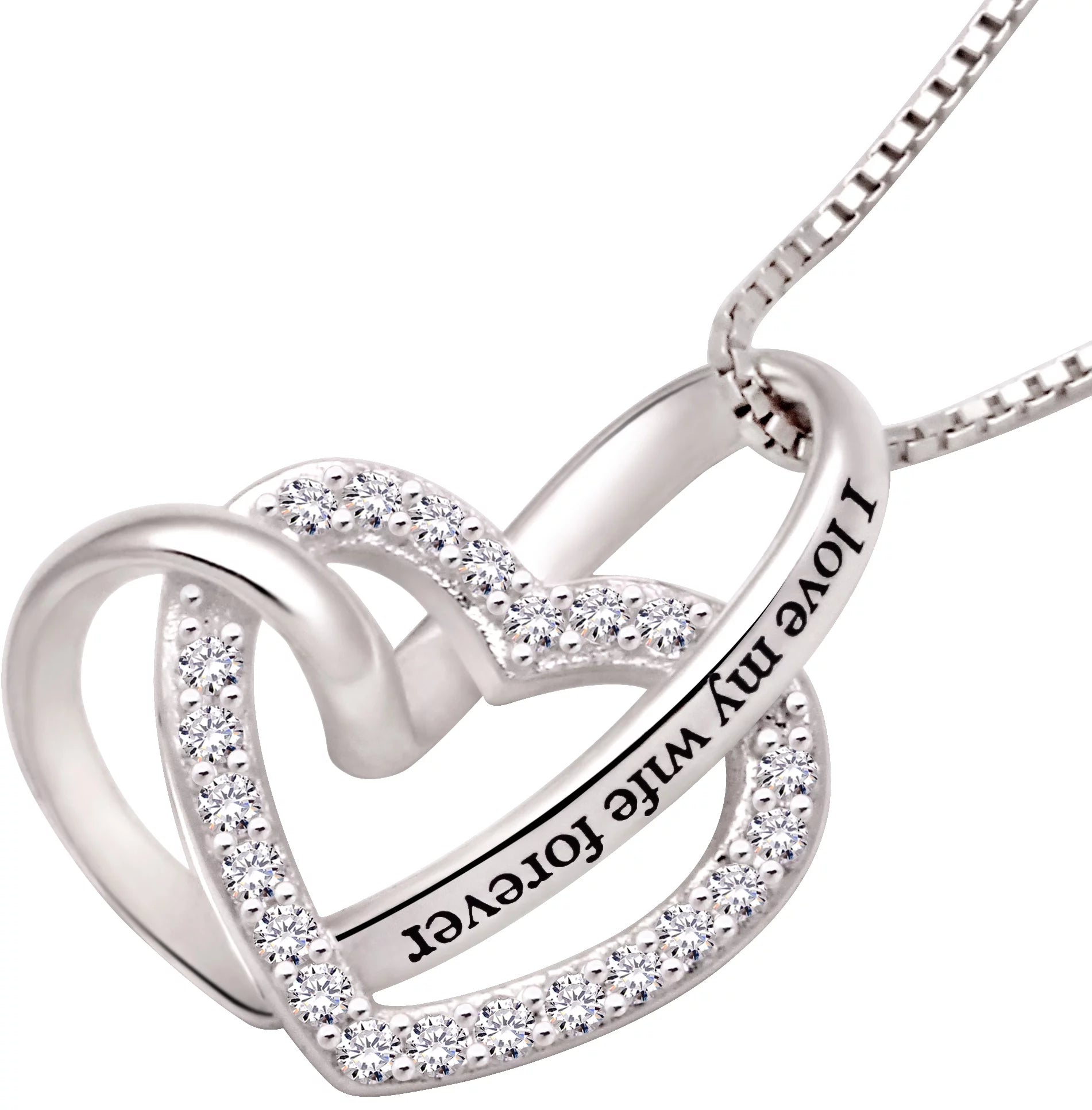 Jewelry Sterling Silver "I Love My Wife Forever" Love Heart Cubic Zirconia Necklace