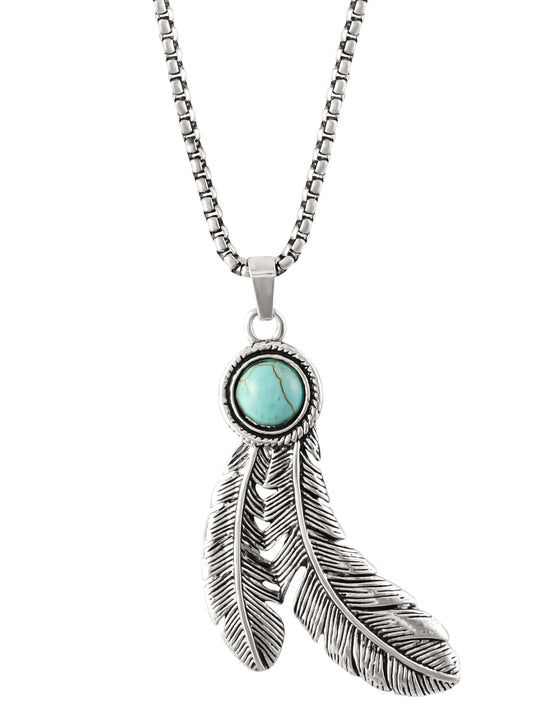 Fashion Faux Turquoise Stone Feather Necklace