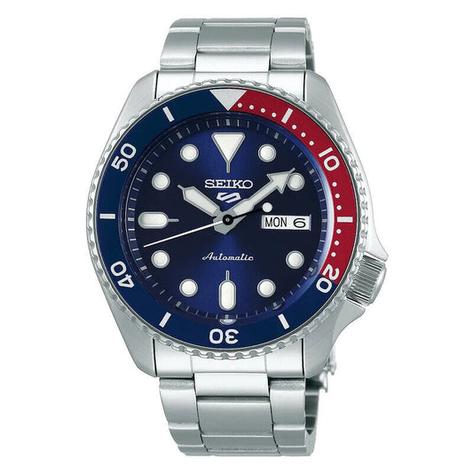 SEIKO 5 SRPD53 Mens Blue Dial Blue/Red Bezel Metal Day/Date Automatic Watch $325