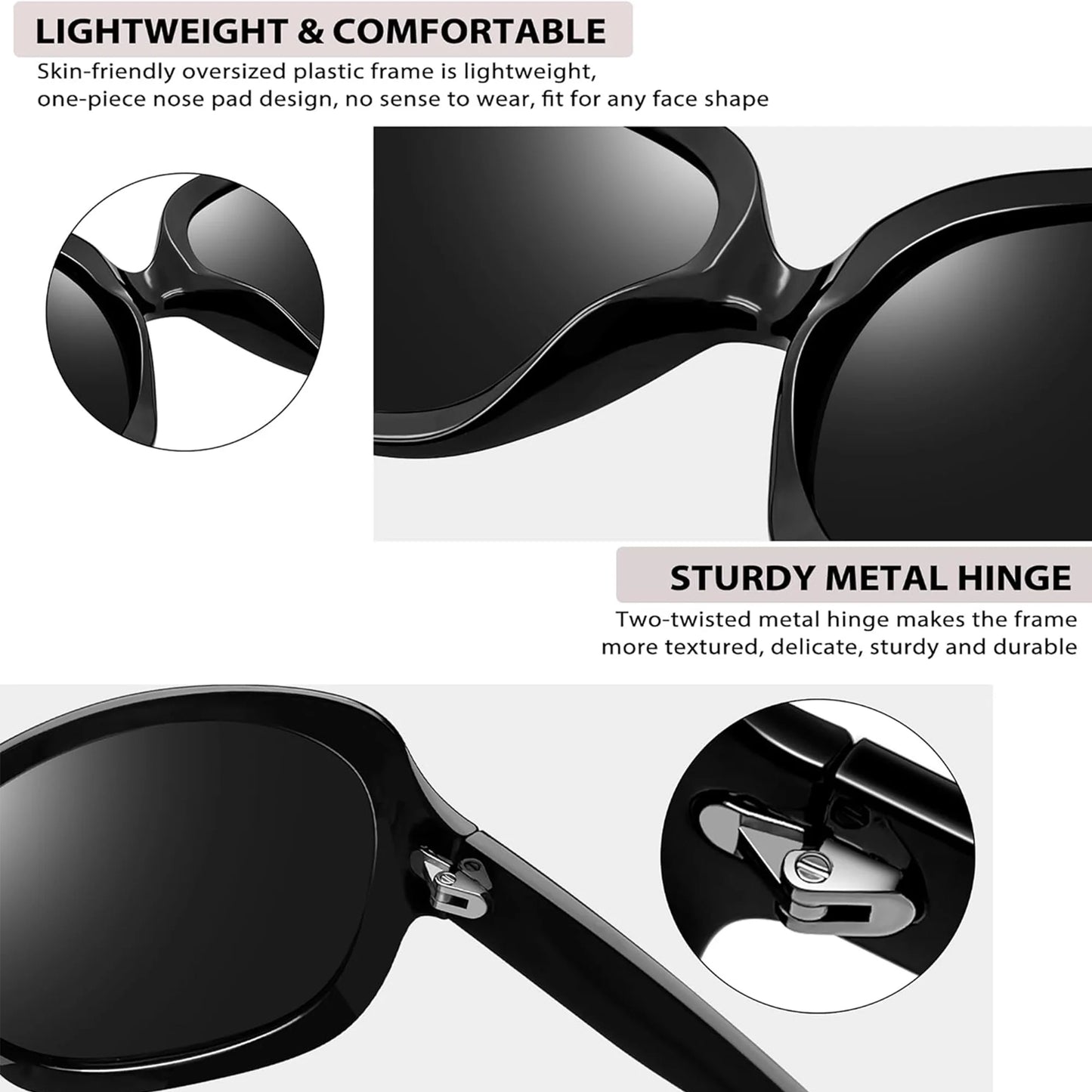 Polarized Sunglasses Womens Trendy Oversized Large Driving Sun Glasses Ladies UV Protective Big Sunnies Shades (Black)