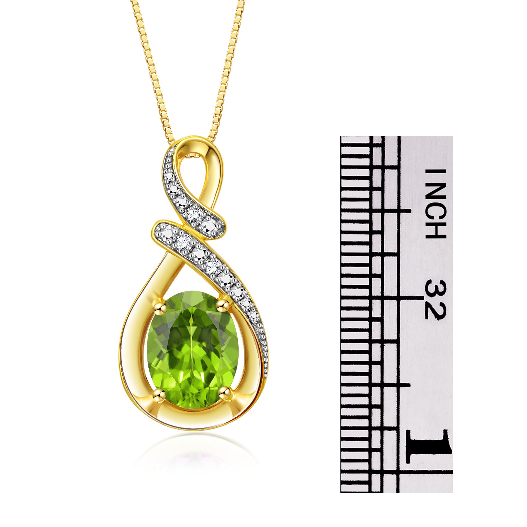 Necklace Yellow Gold Plated Silver Designer Necklace Gemstone & Diamonds Pendant 18" Chain 9X7MM Peridot August Birthstone Womens Jewelry Silver Necklace