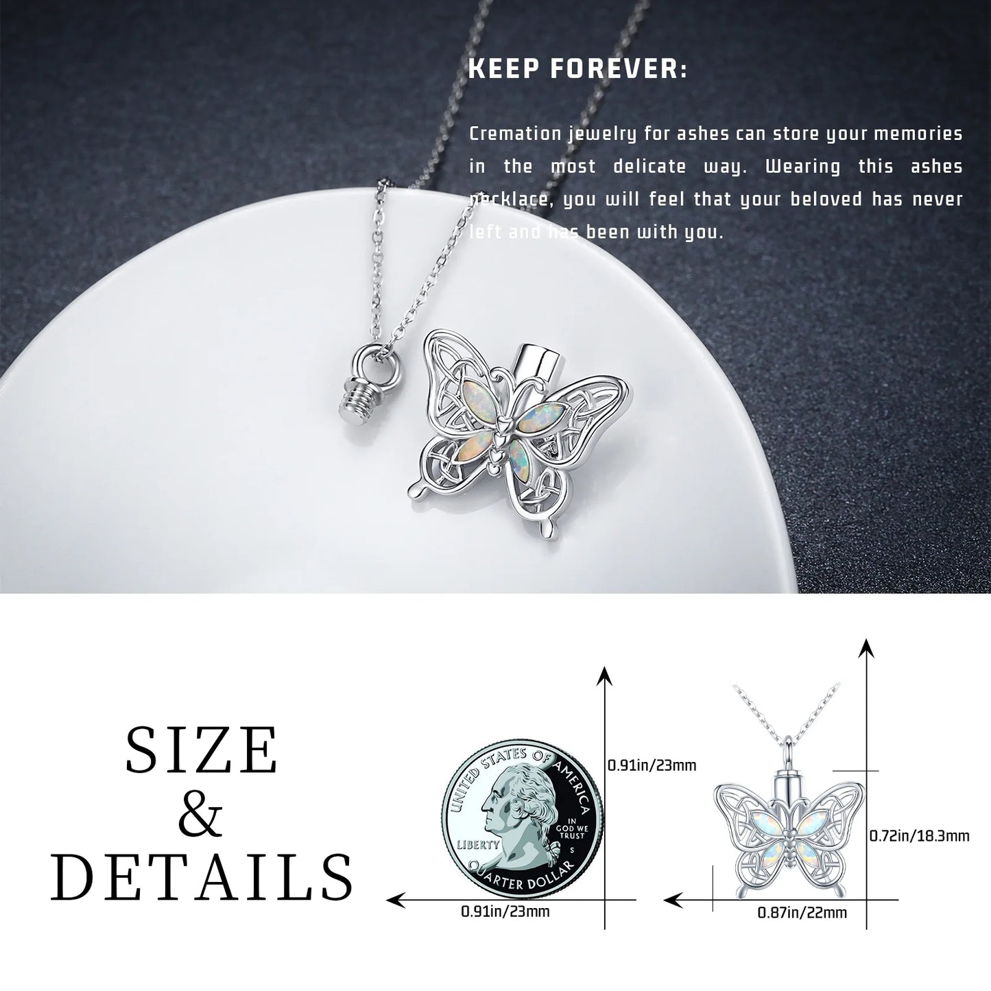 Opal Butterfly Urn Necklace for Ashes 925 Sterling Silver Celtic Knot Necklace Cremation Necklace for Ashes Keepsake Memorial Butterfly Cremation Jewelry Gifts for Women Girl