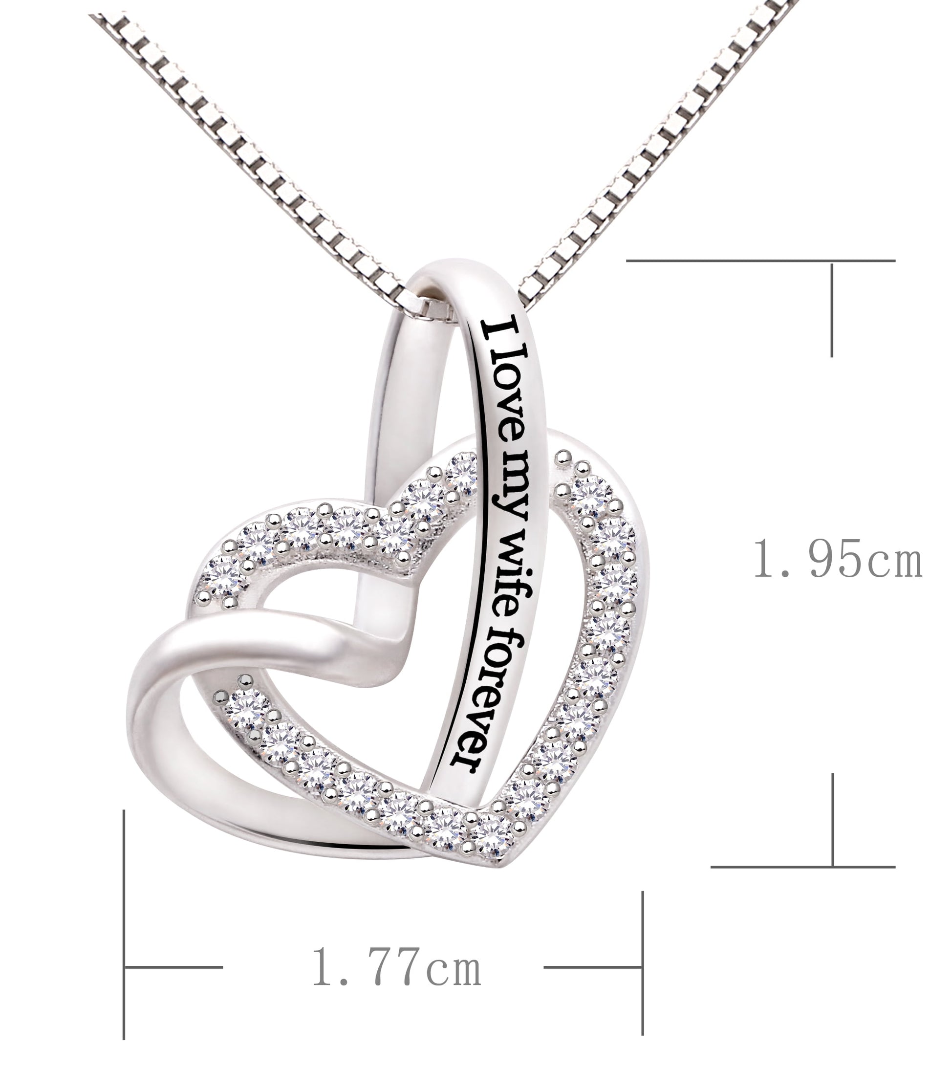 Jewelry Sterling Silver "I Love My Wife Forever" Love Heart Cubic Zirconia Necklace