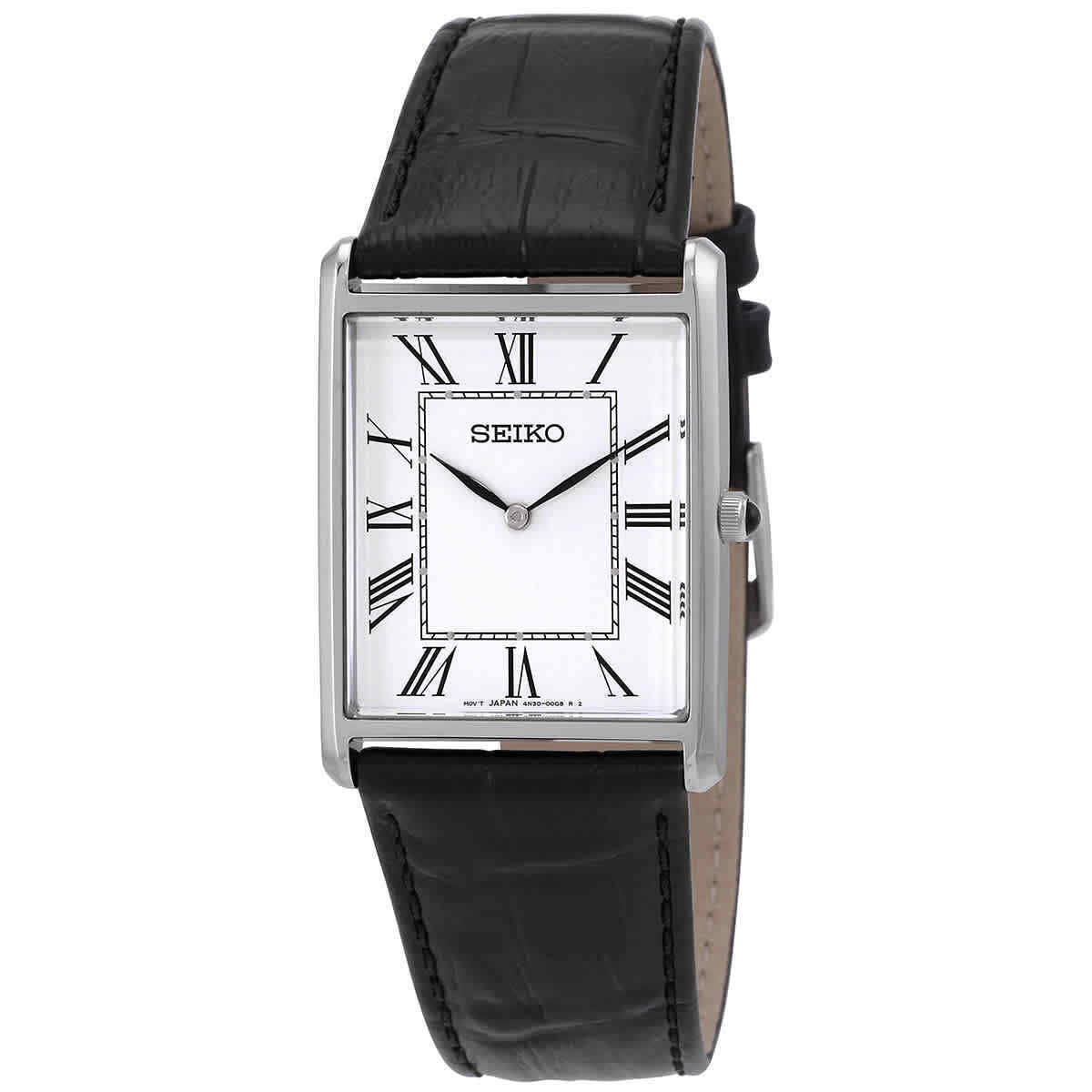 Seiko Essentials Quartz White Dial Black Leather Men'S Watch SWR049