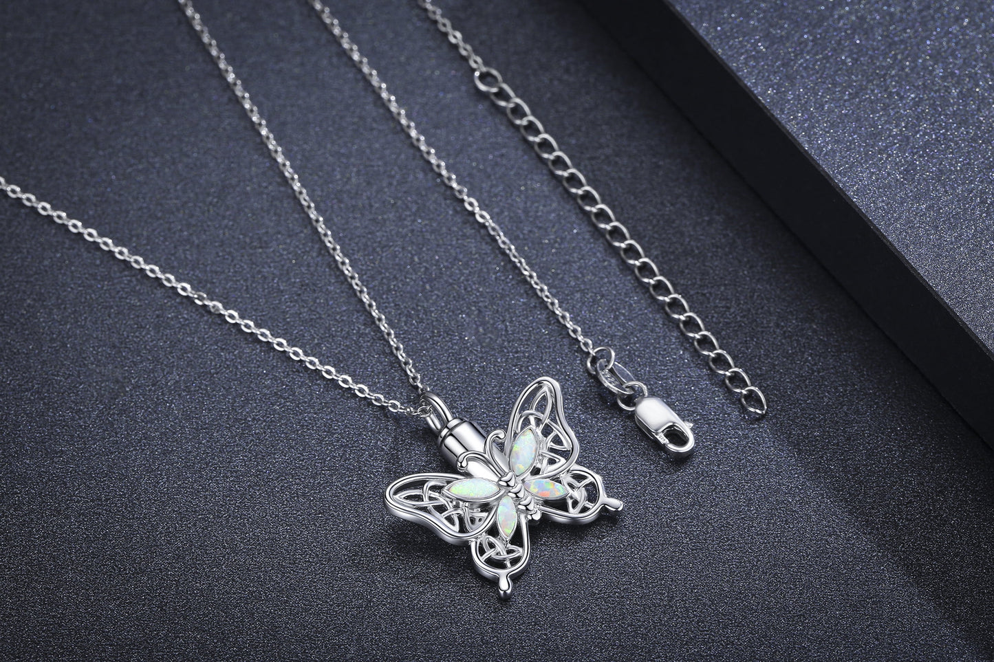 Opal Butterfly Urn Necklace for Ashes 925 Sterling Silver Celtic Knot Necklace Cremation Necklace for Ashes Keepsake Memorial Butterfly Cremation Jewelry Gifts for Women Girl