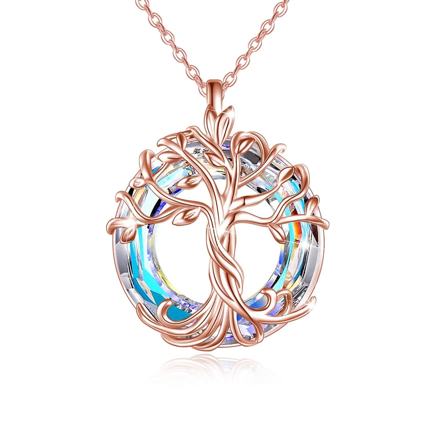 Christmas Gifts Tree of Life Pendant Celtic Family Sterling Silve Necklace with Circle Airore Boreale Crystal Jewelry Christmas Gifts for Women