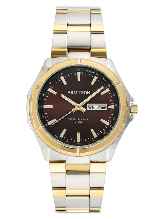 Men'S Two-Tone and Brown Day Date Dress Watch with Classic Metal Watchband