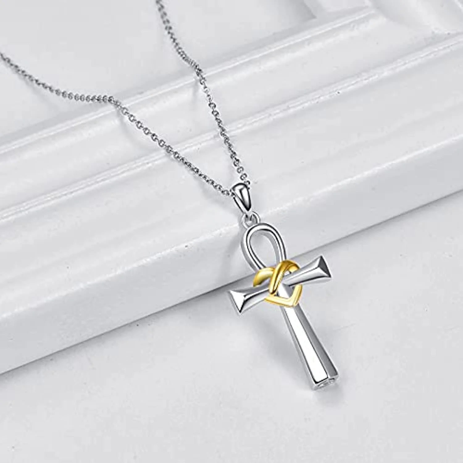 Ankh Corss Necklaces Necklace for Ashes 925 Sterling Silver Cremation Jewelry Memory Pendant