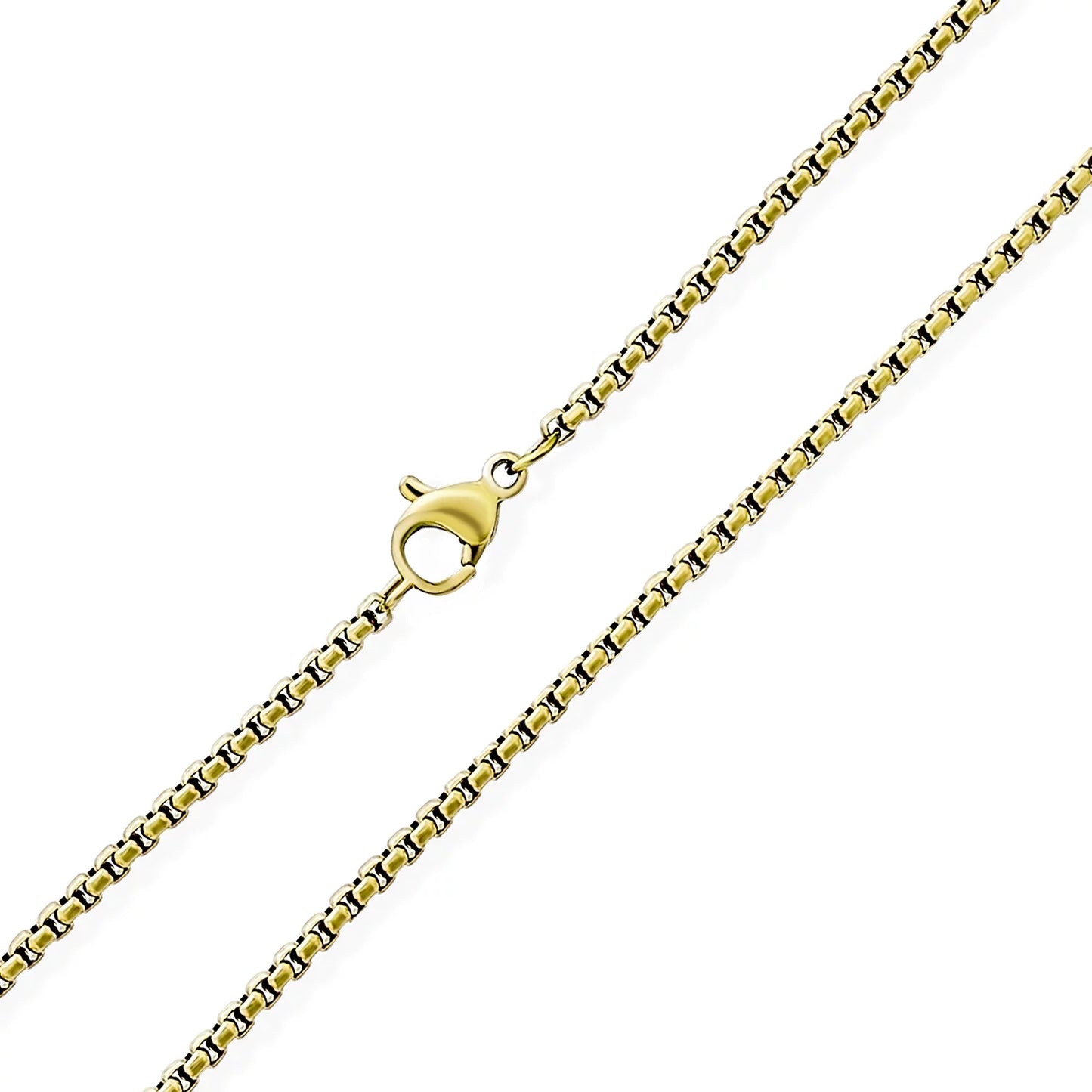 Mens Unisex 2MM Gold Plated Stainless Steel Box Link Chain Necklace for Men 16-20 Inch