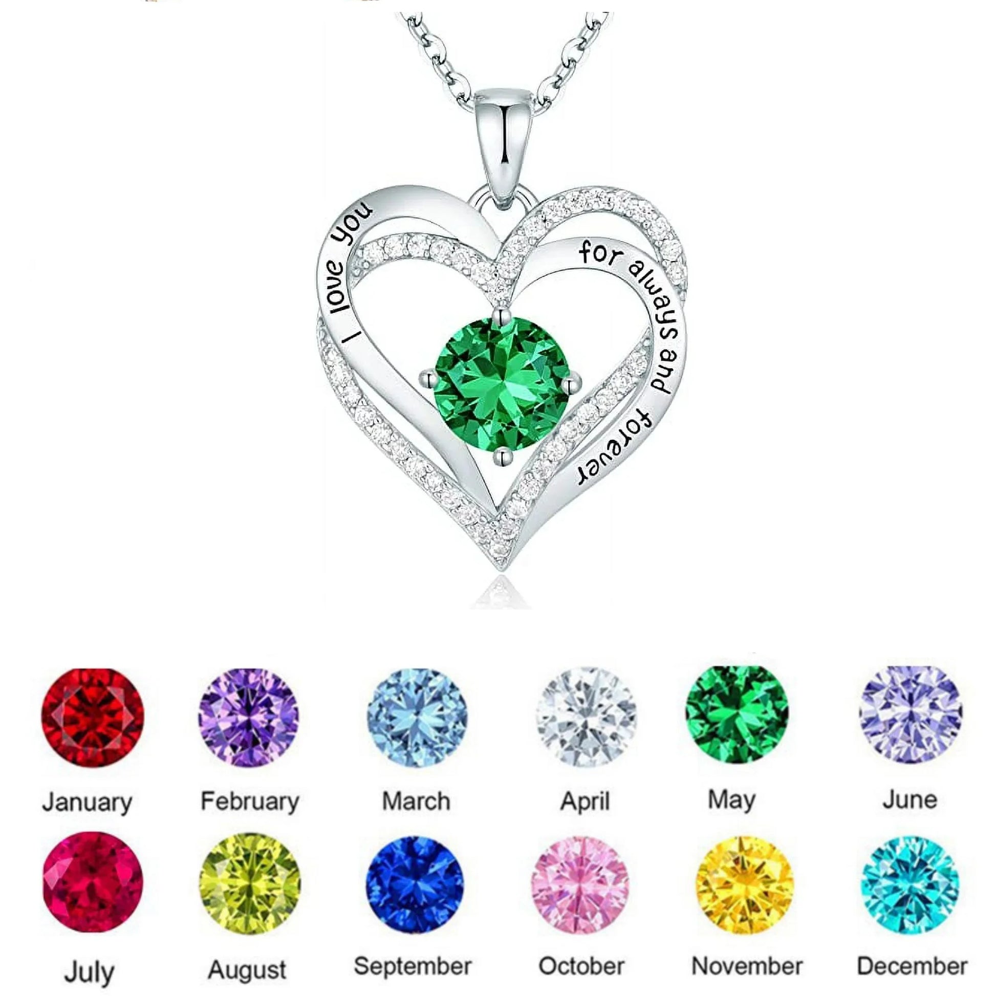 Love Pendant Necklaces for Women with Birthstone Zirconia, Christmas Birthday Anniversary Jewelry Gift for Women Wife Girls