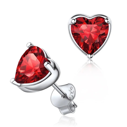 January Red Garnet Birthstone Heart Stud Earrings for Women Girls 925 Sterling Silver Jewelry Birthday Gift for Her