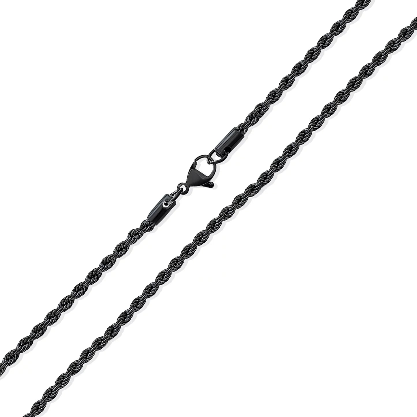 Mens Unisex Classic 3-5Mm Rope Chain Necklace - Black Silver Gold Plated Stainless Steel