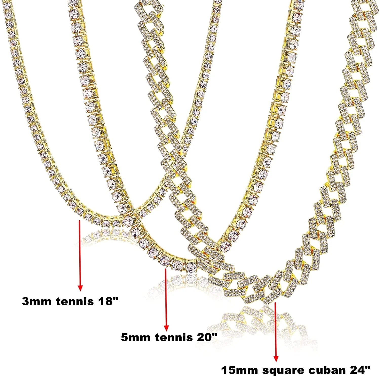 Gold Tennis and Cuban Link Chain for Men,Iced Out Mens Diamond Cuban Chain Necklace Sets,Hip Hop Rapper Jewelry Chains,3 Pcs 18/20/24 Inch (Set F-Silver)