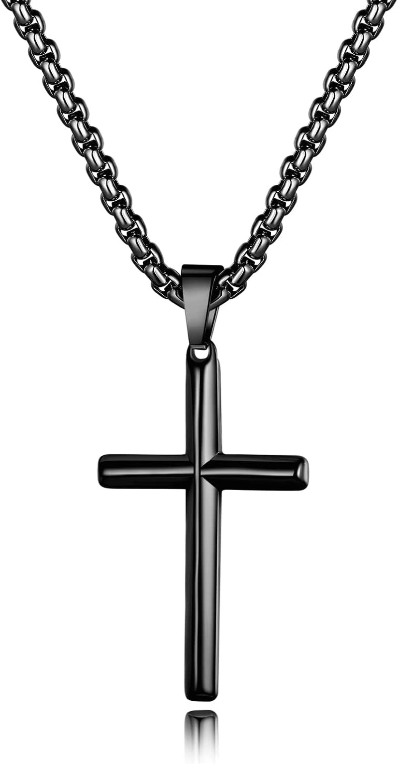 Cross Necklace for Men Stainless Steel Crucifix Lord'S Prayer Pendant Necklace 20 Inch Chain