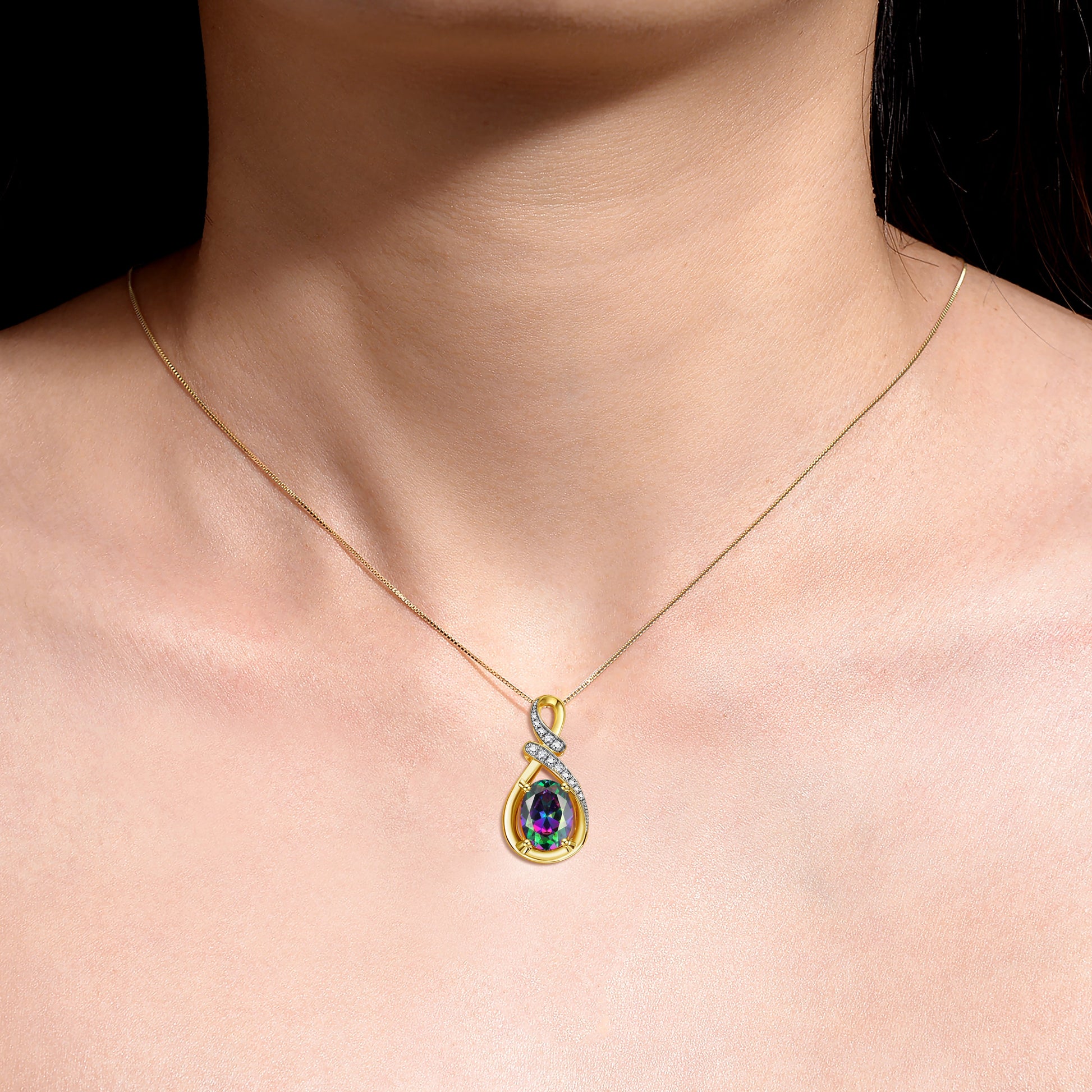 Necklace Yellow Gold Plated Silver Designer Necklace Gemstone & Diamonds Pendant 18" Chain 9X7MM Alexandrite June Birthstone Womens Jewelry Silver Necklace