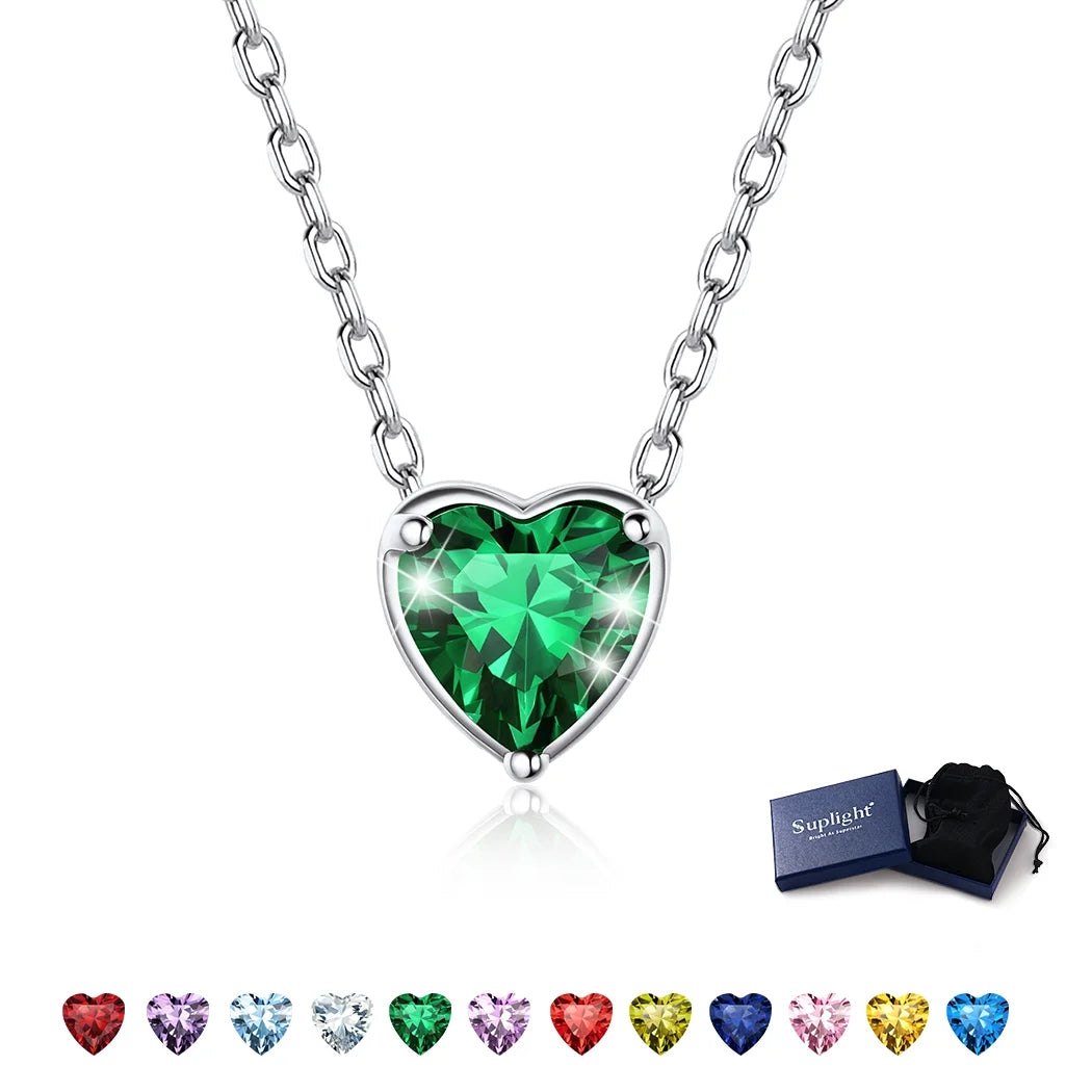 Women 925 Sterling Silver Birthstone Love Heart Necklace, Mother'S Day Jewelry Gifts for Mom