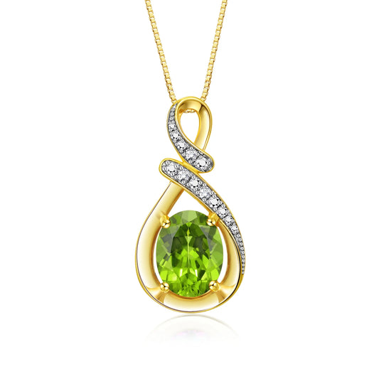 Necklace Yellow Gold Plated Silver Designer Necklace Gemstone & Diamonds Pendant 18" Chain 9X7MM Peridot August Birthstone Womens Jewelry Silver Necklace