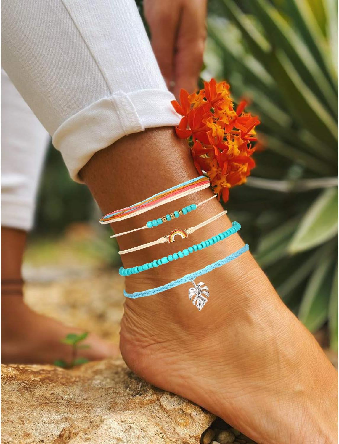 Blue Friendship Bracelet Boho Bracelets for Women Surfer Wave Blue Bracelet Adjustable String Ankle Bracelets Stack Trendy Stocking Stuffers Christmas Gifts