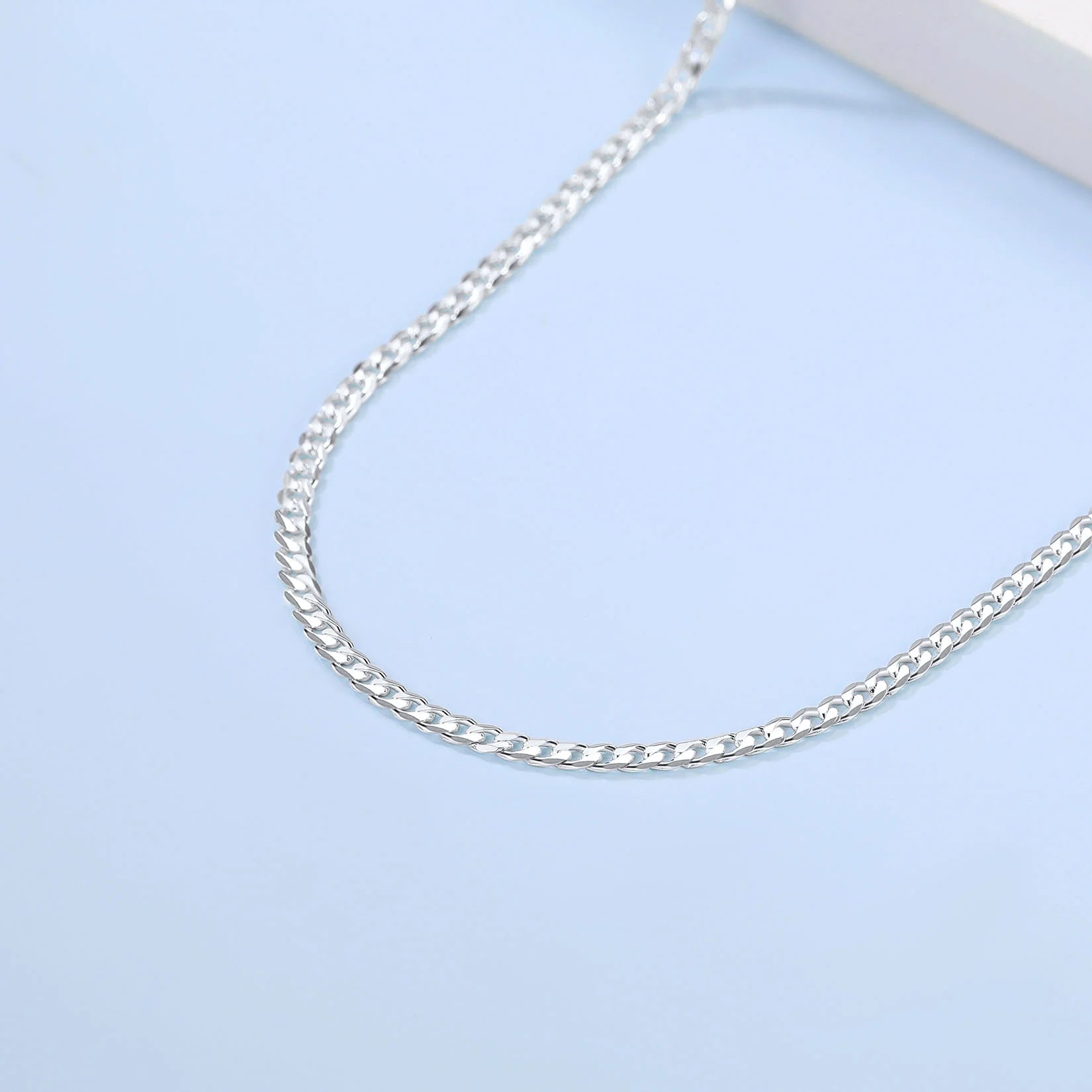 925 Sterling Silver Necklace, 3Mm Flat Curb Cuban Link Chain for Men Women