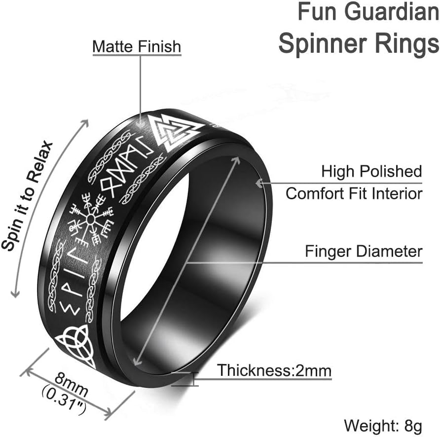 Norse Viking Rings for Men Celtic Runes Black Stainless Steel Men'S Ring