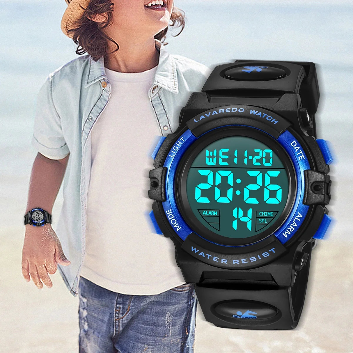 Watches for Kids Boys Girls Digital Outdoor Waterproof Sport LED Light Stopwatch Child Wristwatch Blue